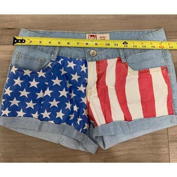 LEI Ashley Girls American Flag Low Rise Denim Shorts Size 9 - Picture 4 of 10